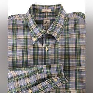 PETER MILLAR Mens LS Button Down Shirt Sz L Plaid 100% Cotton